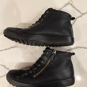 Ecco Sz40 Gore-Tex Black Leather Ankle Booties with Side Zipper
